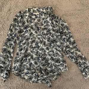 Floral Button Blouse with Tie Bottom